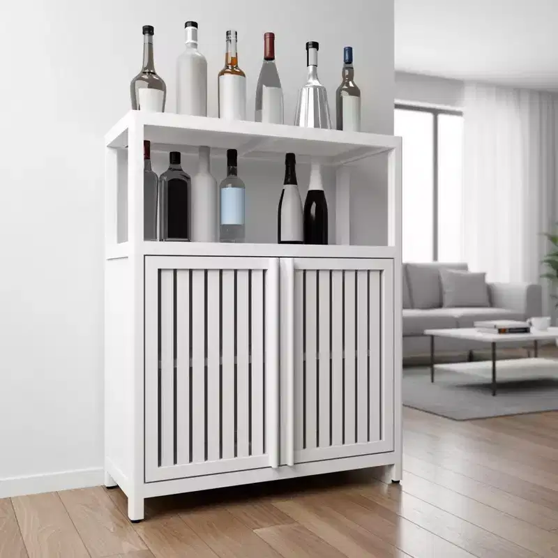 Homy Casa Large Capacity Bamboo Storage Cabinet with Double Doors, Open Shelf