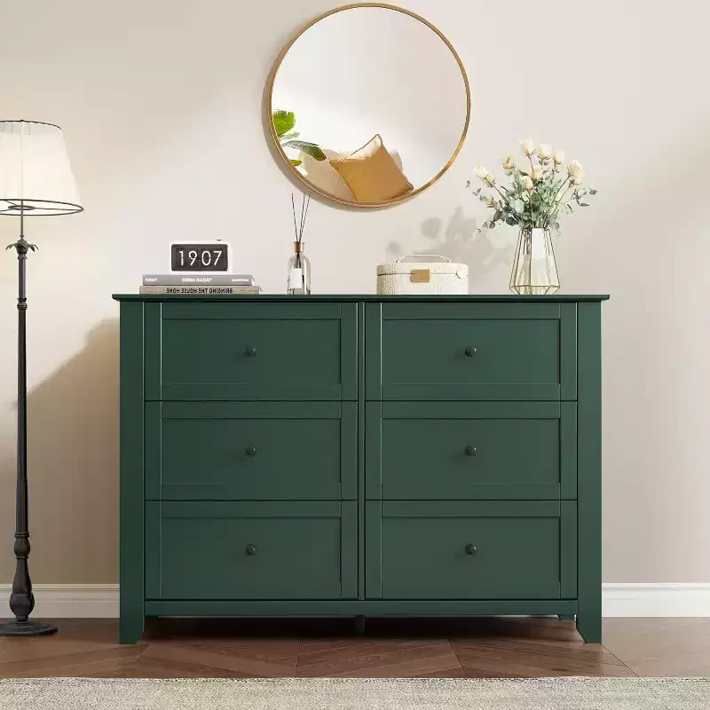 Acekool Dressers 6-Drawer Tall Dresser Organizer, Deep Storage Chest, Handles, Modern Farmhouse for Bedroom, Closet, Living Room, Green