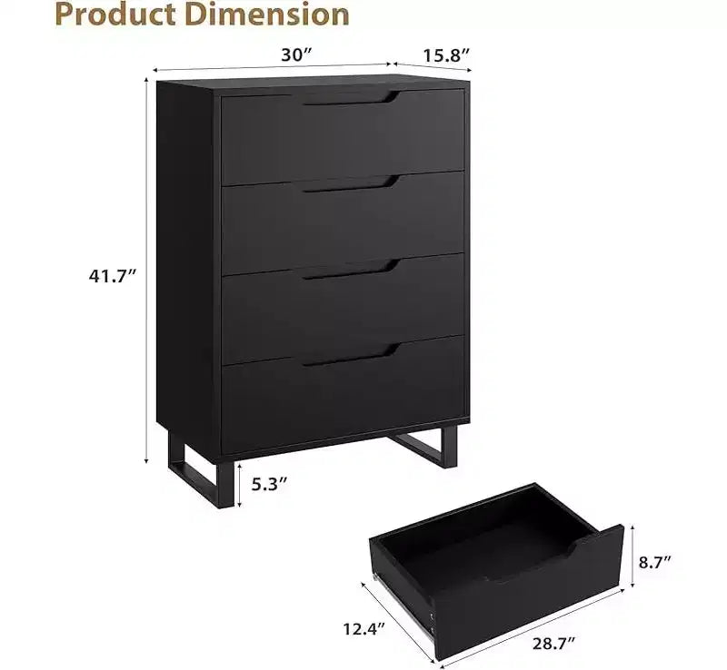 4 Drawer Tall Dresser Vertical Wooden Storage Cabinet with Freestanding Design for Bedroom, Living Room, Hallway, and Entryway