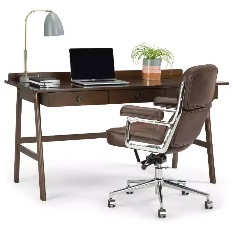 Natural Aged Brown Writing Desk, 3-Drawer, 1-Person