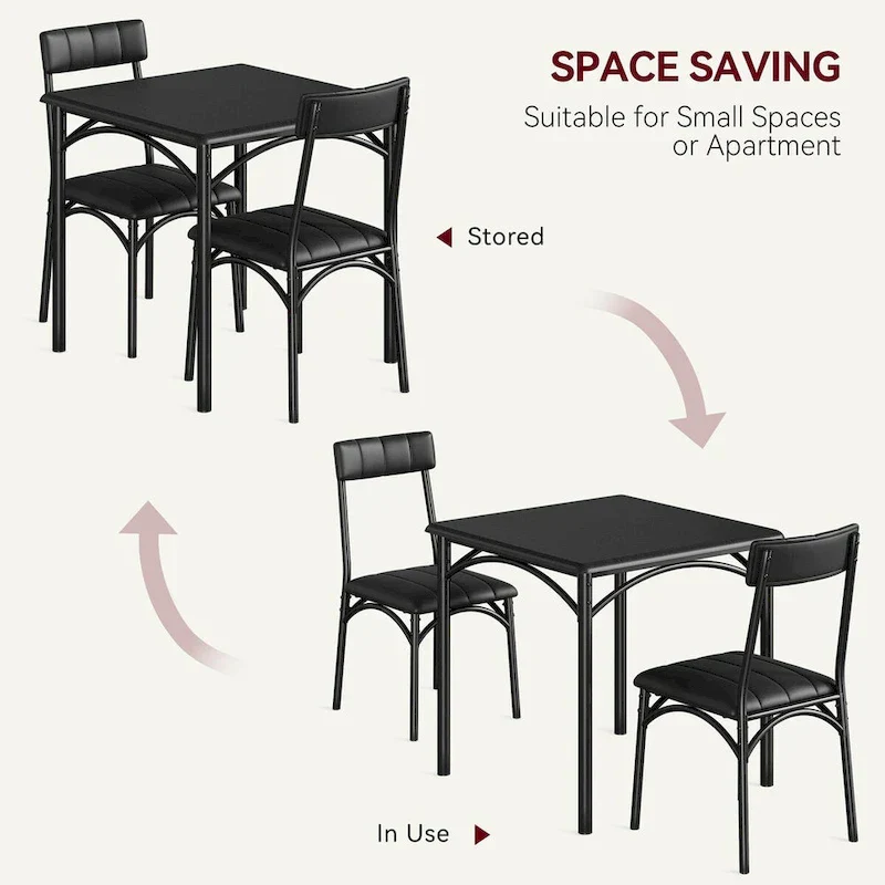 Dining Table Set for 2, Kitchen Table with Upholstered Chairs for 2
