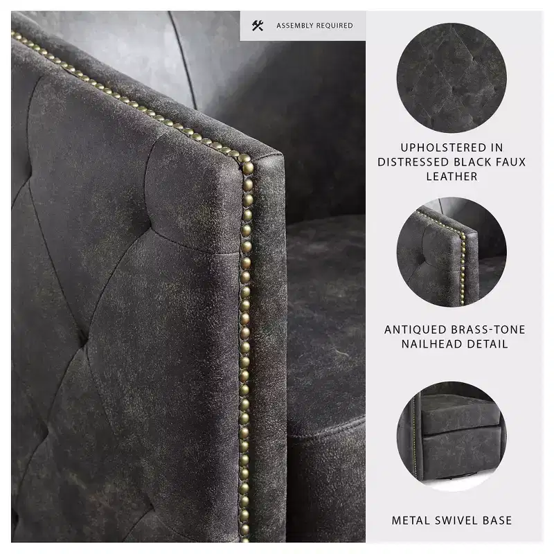 Signature Design by Ashley Casual Brentlow Swivel Accent Chair, Distressed Black