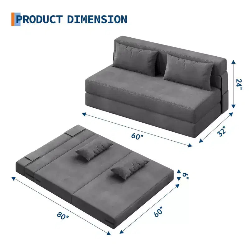 4-in-1 Folding Sofa Bed & Sleeper Chair, Convertible Corduroy Loveseat with Pillow for Living Room, Bedroom, or Guest Room, Dark Grey