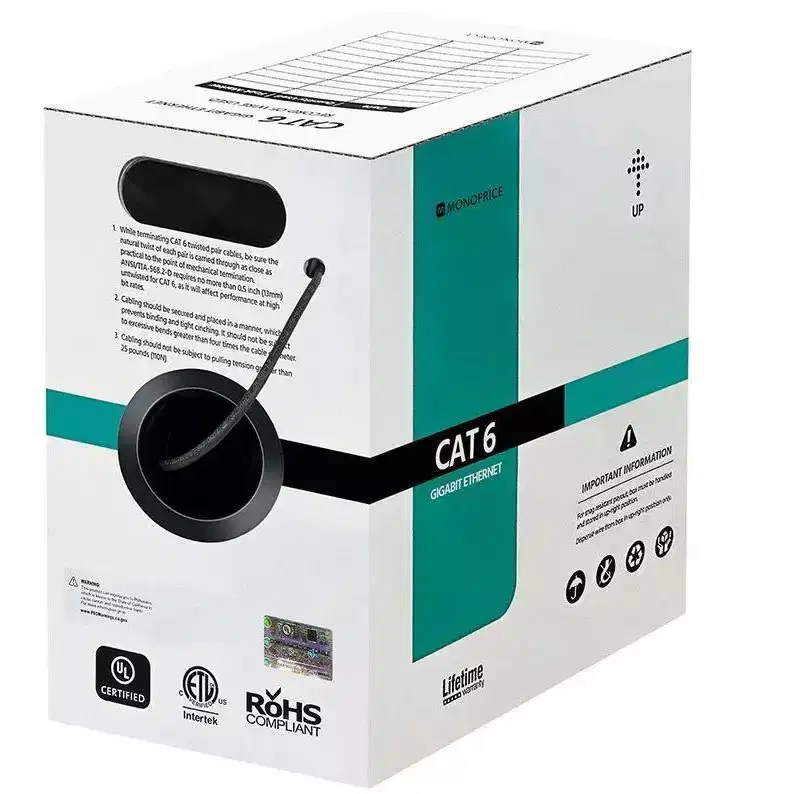 Monoprice Cat6 Ethernet Bulk Cable - 1000 Feet - Black | Network Internet Cord - Solid, 550Mhz, UTP, CMP, Plenum, Pure Bare Copper Wire, 23AWG, No