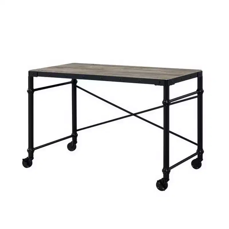 Royal Hampton Writing Desk with Casters and Nail Accents, Black
