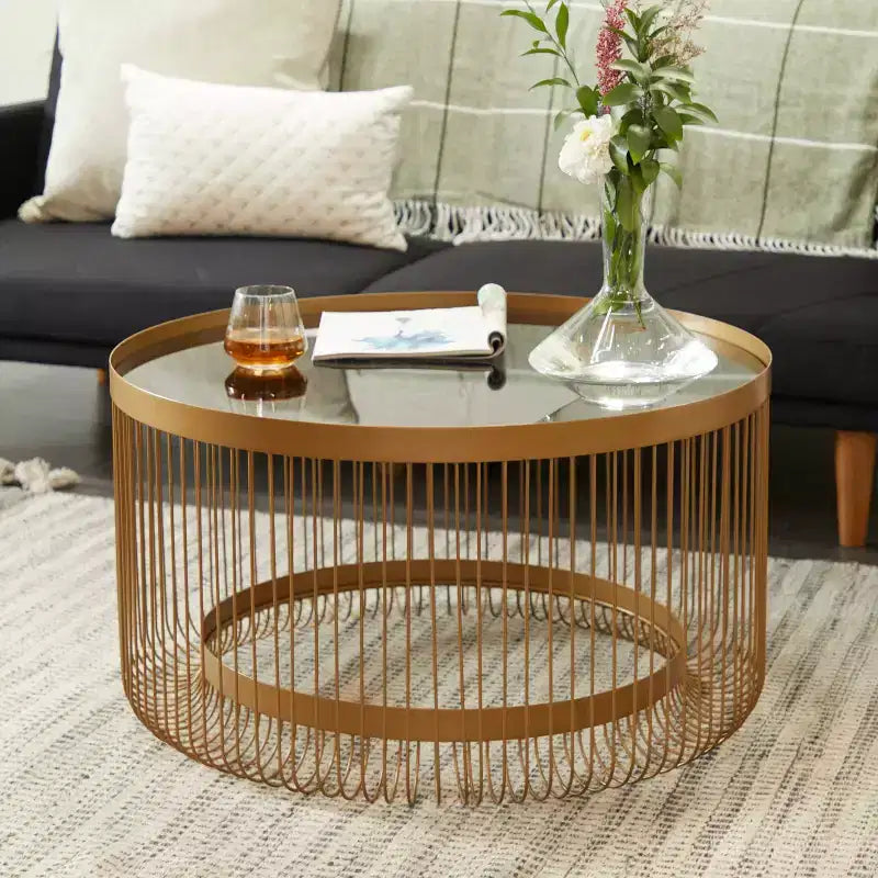 Contemporary Metal Mirrored Coffee Table Gold