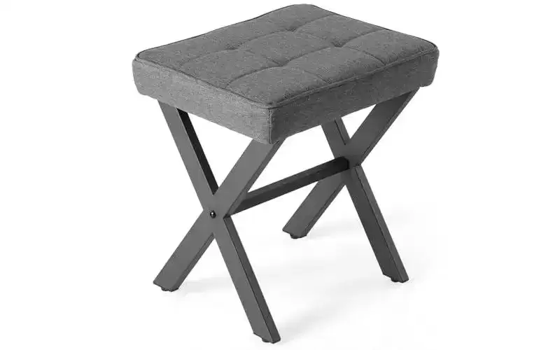 TUYOHW Modern Linen Ottoman Footstool with Metal X-Frame Legs,Small Vanity Stool with Soft Cushion Seat for Entryway,Bedroom & Living Room