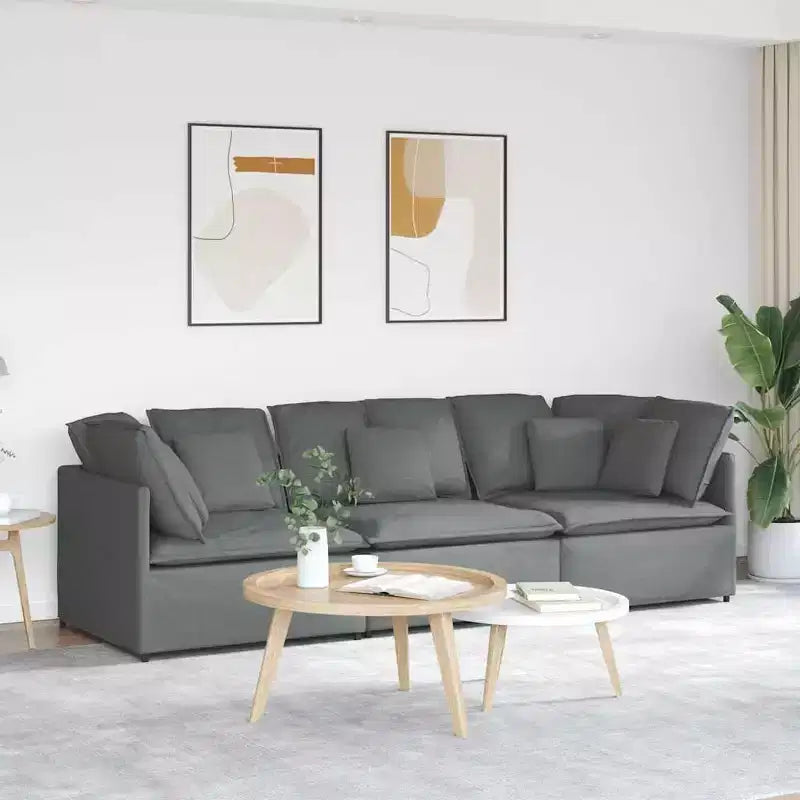 vidaXL Modular Fabric Sofa in Dark Gray - Durable Metal Frame Couch with Customizable Sections for Living Room/Lounge Seating Furniture