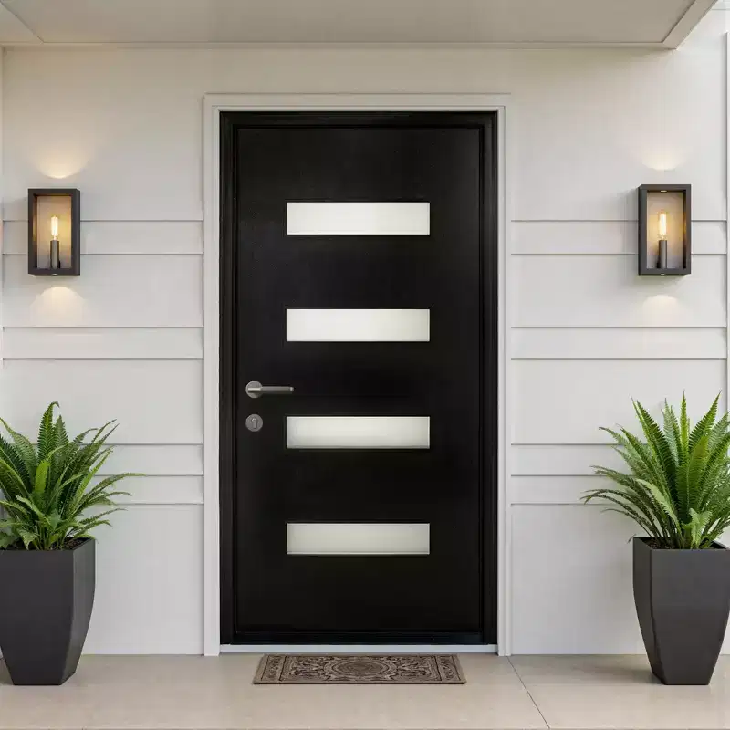 PexFix 36x80 Fiberglass Entry Door Frosted Glass Front Entrance Door with 6-9/16 Door Frame Black Right Hand Inswing