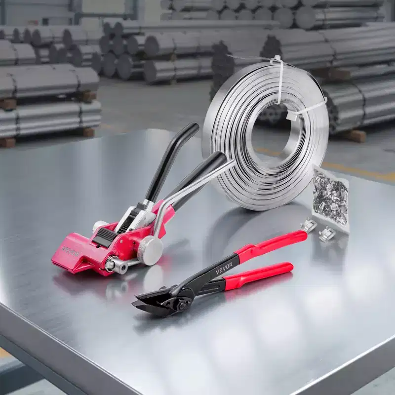 VEVOR Steel Banding Strapping Kit, Banding Sealer Tool with 400 ft Binding Straps, 400 Metal Clasps, Manual Pallet Packaging Strapping Kit,Silver