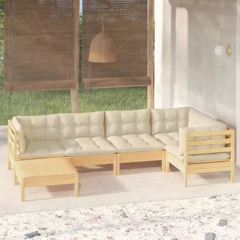 vidaXL Solid Pinewood Patio Lounge Set 6 Piece with Cushions