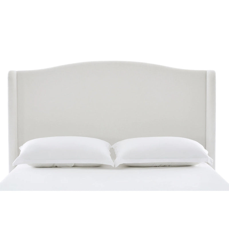 King Wingback Upholstered Bed | 54 Camelback Headboard | Cream Chenille | 1000 lb