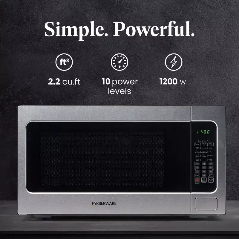 Farberware Professional 2.2 Cu. Ft. 1200-Watt Microwave Oven with Smart Sensor Cooking, Stainless Steel