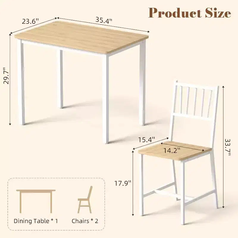 MooxvMoo 3-Piece Rectangular Dining Table Set for 2, Kitchen Table Set with 2 Chairs, Breakfast Nook Furniture for Kitchens, Dining Room, White