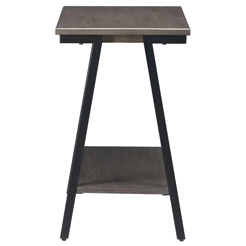 Narrow Wood Side Table with Metal Frame and Lower Shelf