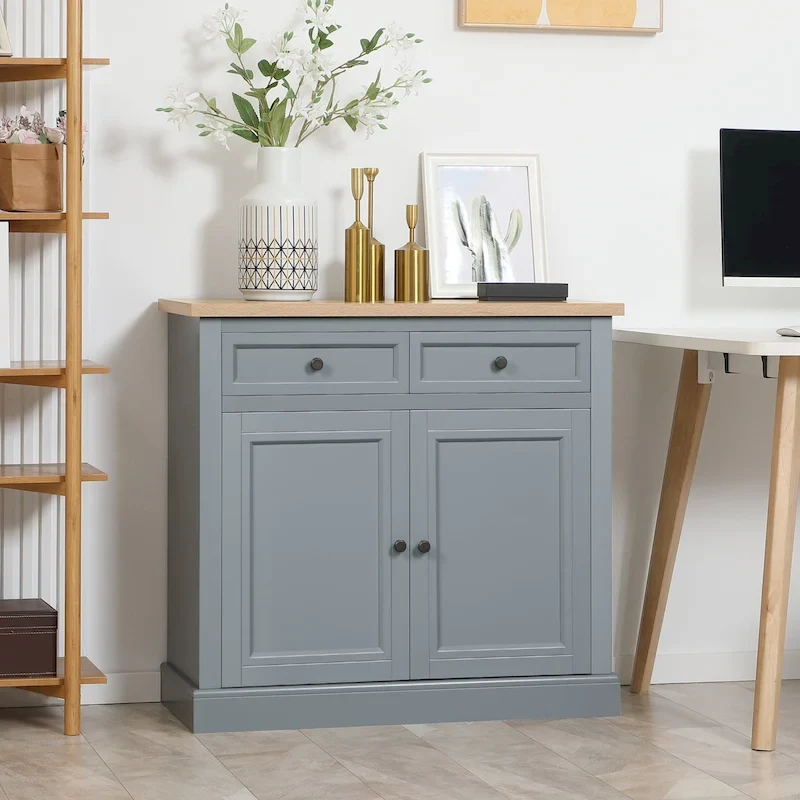 HOMCOM Sideboard Buffet Cabinet, Kitchen Cabinet, Coffee Bar Cabinet with 2 Drawers and Double Door Cupboard