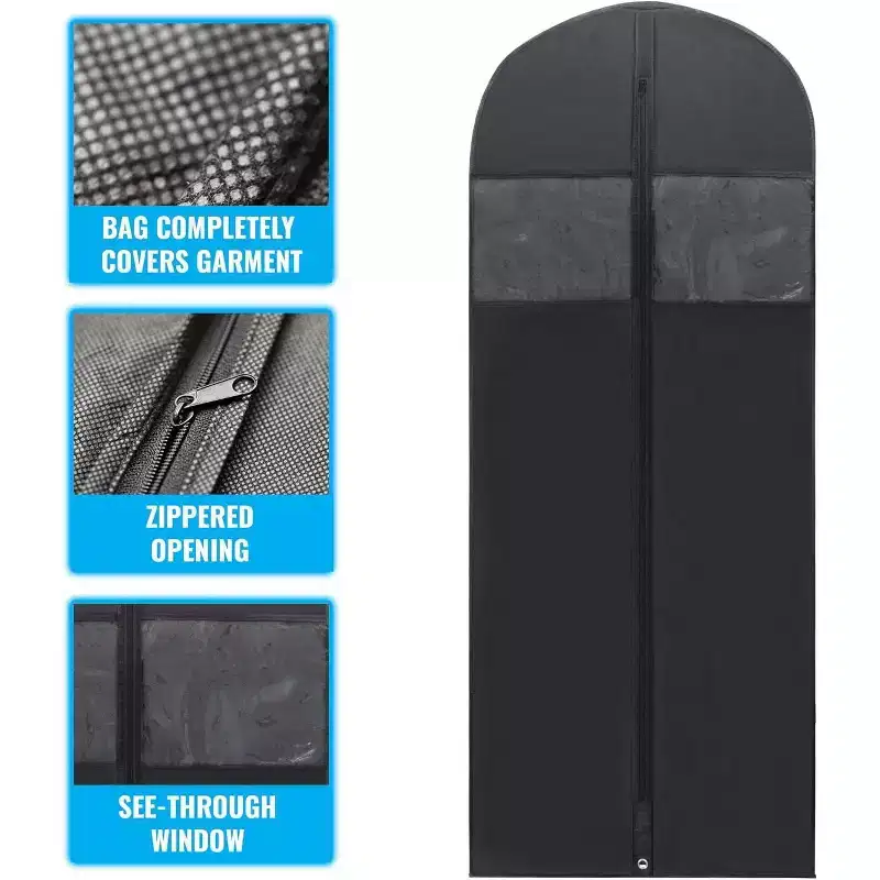 Plixio 60 Black Garment Bags for Hanging Clothes, Men Suit Bag for Travel and Clothing Closet Storage of Dress, Shirts, Coats, Cover - (Pack of 6)