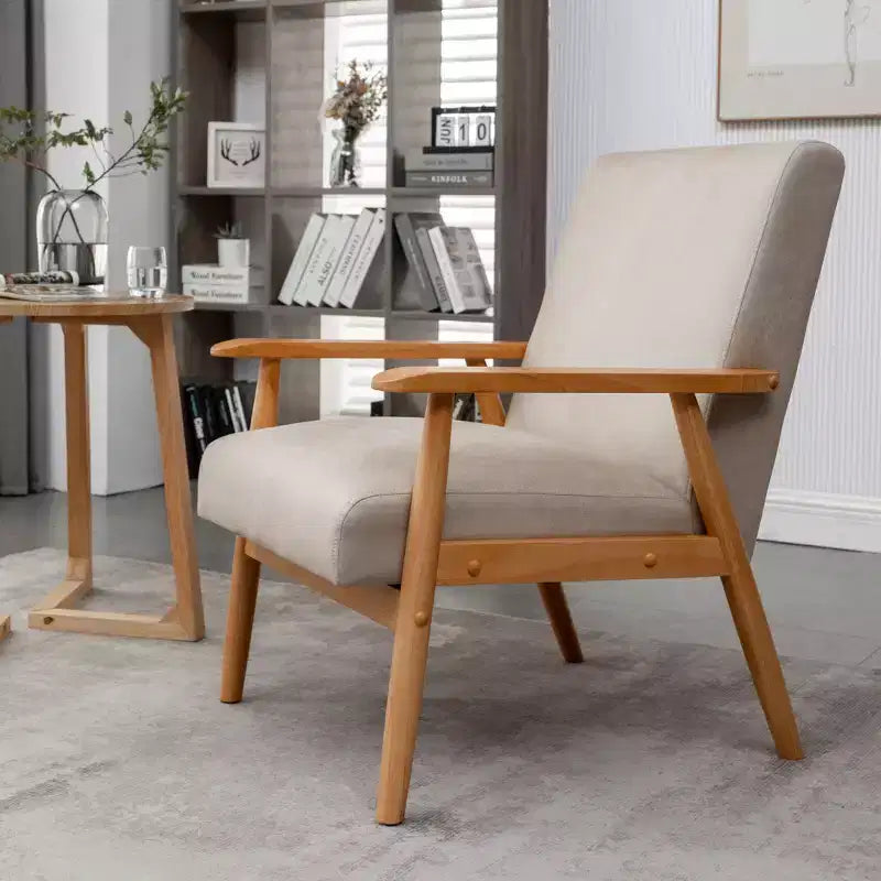 Okak 25.38 W Leisure Accent Chair with Comfy Upholstery Solid Wood Mid-Century Reading Armchair for Living Room Bedroom Waiting Room