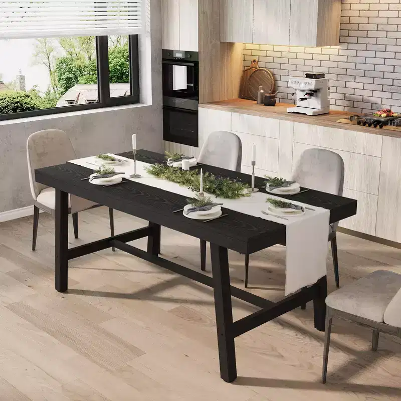 Industrial Rectangular Dining Table, Rustic Wood & Metal Design for Kitchen or Dining Room, Seats 4-6