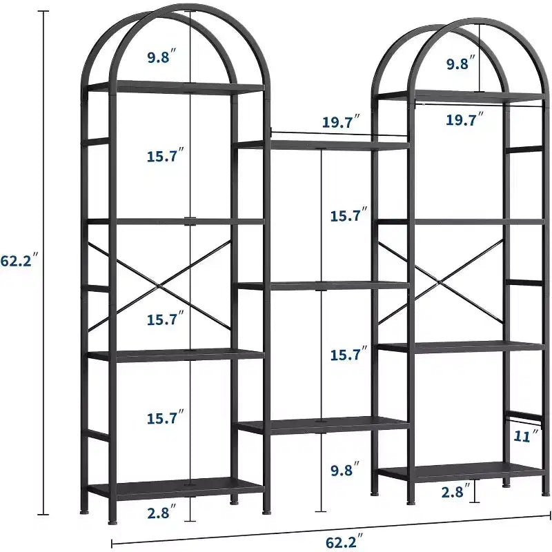 4 Tier Arched Bookshelf, 11 Open Display Shelves, Metal Frame & Wood Shelves, Wide Tall Standing Storage Rack for Living Room, Bedroom, Home Office
