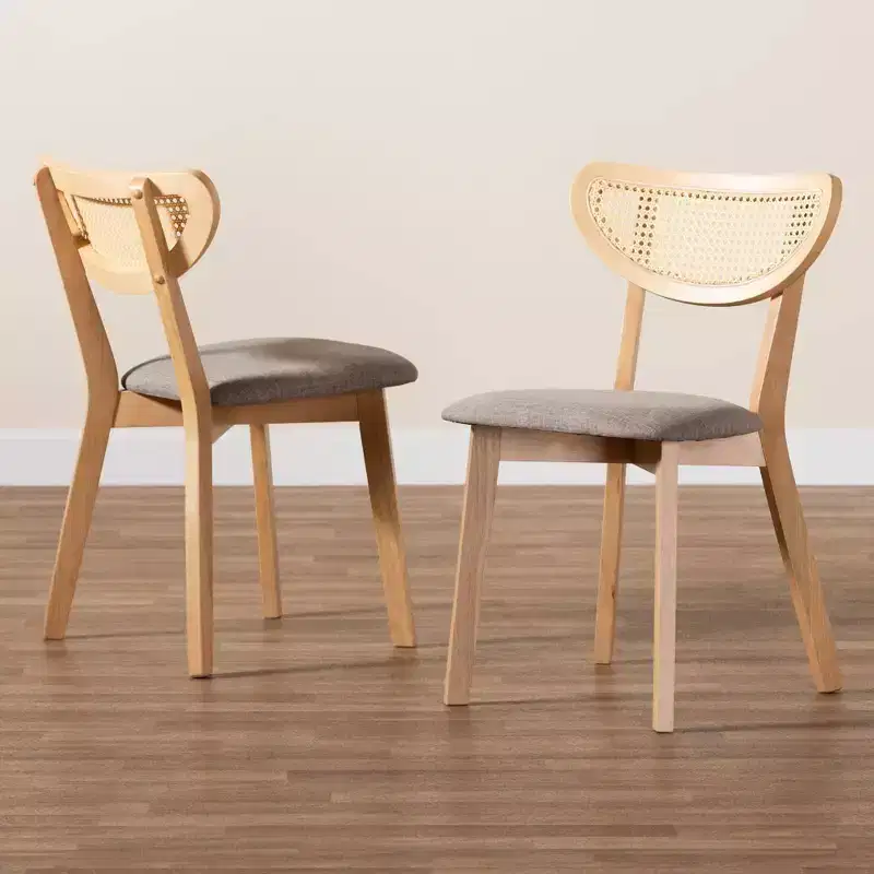 2pc Dannell Fabric and Wood Dining Chairs Gray/Natural Oak/Light Brown: Polyester Upholstery, Rubberwood Frame