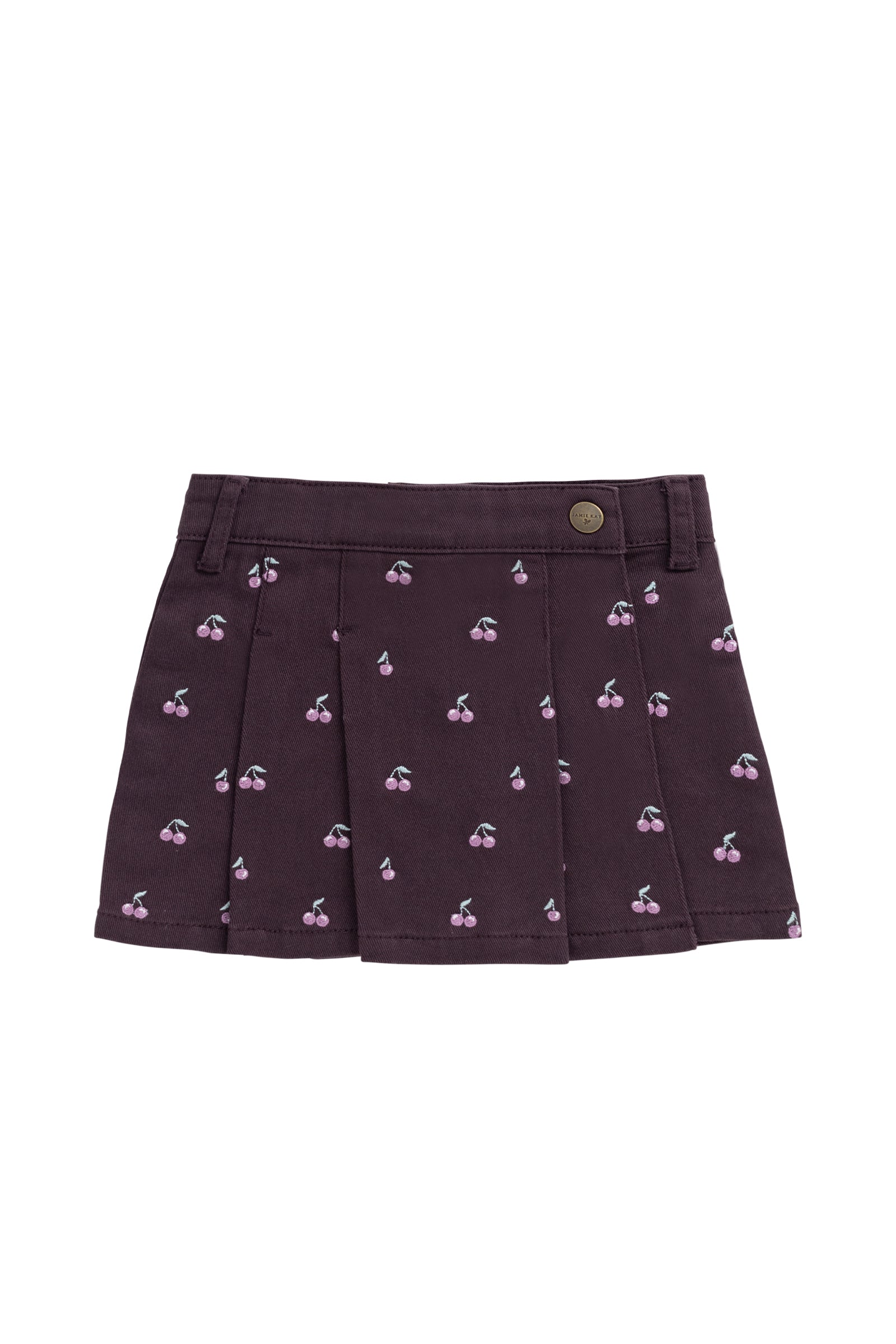 Romantic Plum Cherry Love Embroidered Cotton-Elastane Chelsea Skirt with Nickel-Free Hardware for Girls Everyday (1Y�C10Y)