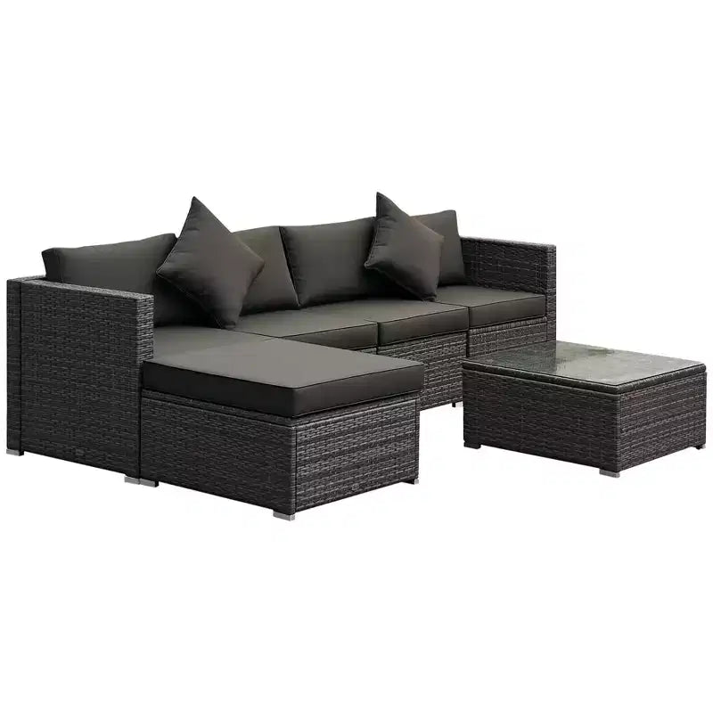 Outsunny 6 Pieces Outdoor PE Rattan Sofa Set, Sectional Conversation Wicker Patio Couch Furniture Set with Cushions and Coffee Table