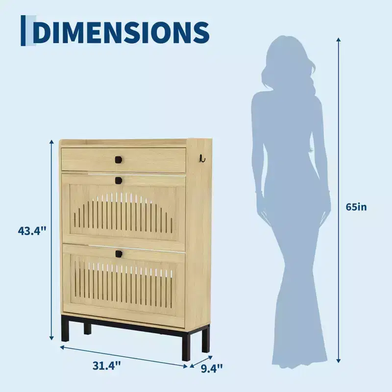 Modern Wooden Shoe Storage Cabinet, Adjustable Shelf, Freestanding Modern Design, for Hallway, Living Room