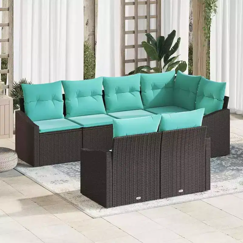 vidaXL Garden Sofa Set with Cushion 7 pcs Black and Turquoise