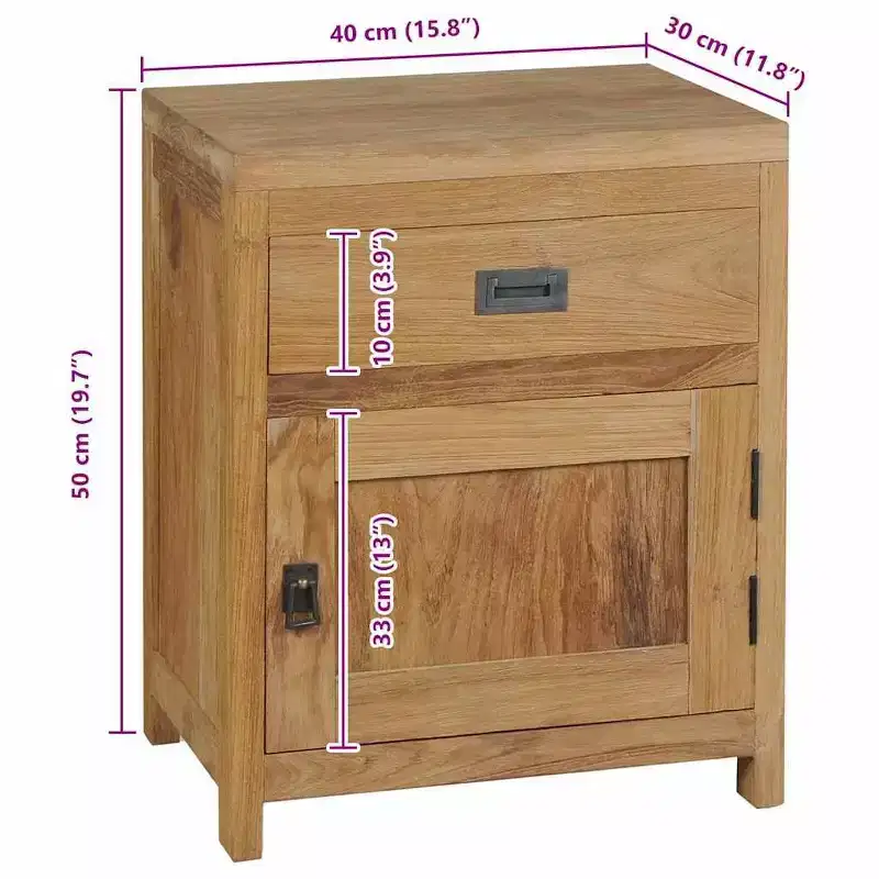 vidaXL Bedside Cabinet Solid Teak 15.7x11.8x19.7