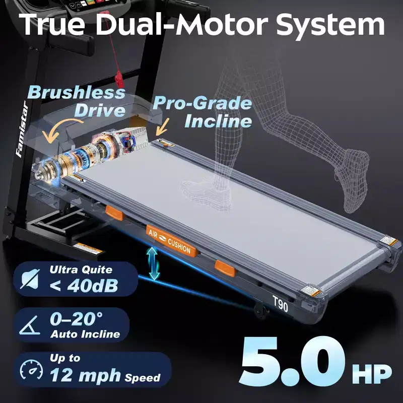 Foldable 5.0HP Treadmill for Home w/ 20% Auto Incline,400lbs Capacity Treadmill,12MPH Fast Speed,105 Programs,APP Enabled, Bluetooth Speakers