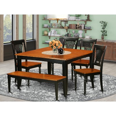 HomeStock 6-Piece Square Black & Cherry Finish Solid Wood Top dining Table with 1-Bench and 4-Chairs
