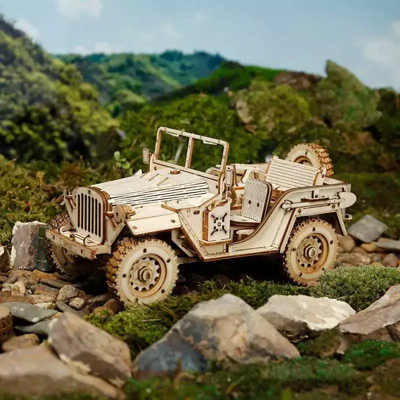 Hands Craft Modern Wooden Puzzle Army SUV: Adult Woodcraft Kit, Wooden Model, Craft Activity for Ages 14+