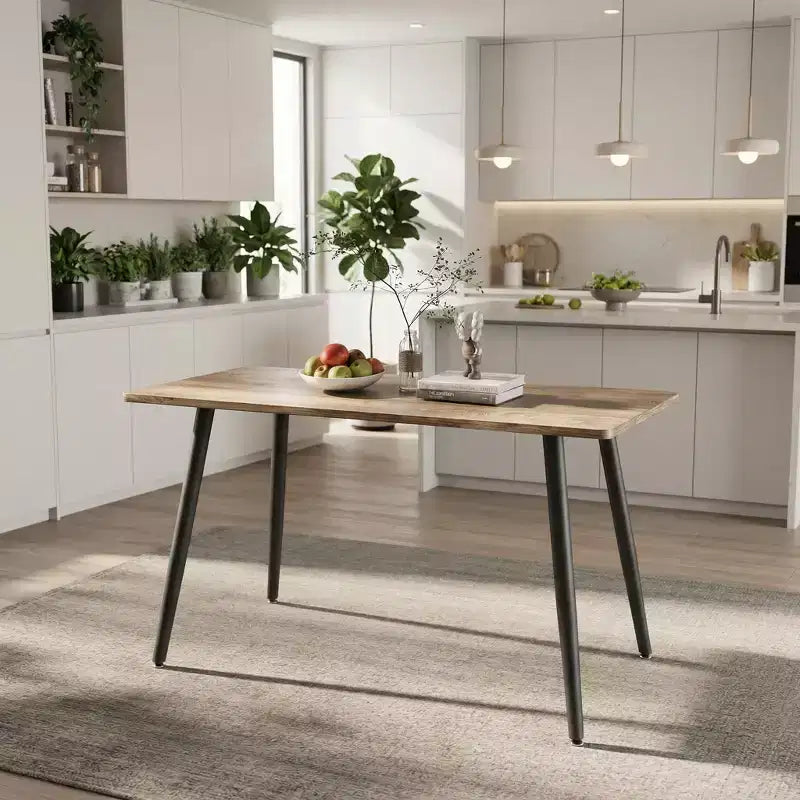 FurnitureR Modern Rectangular Dining Table with MDF Wood Top and Metal Legs, Kitchen Dining Room Table for Home Apartment Dining Space