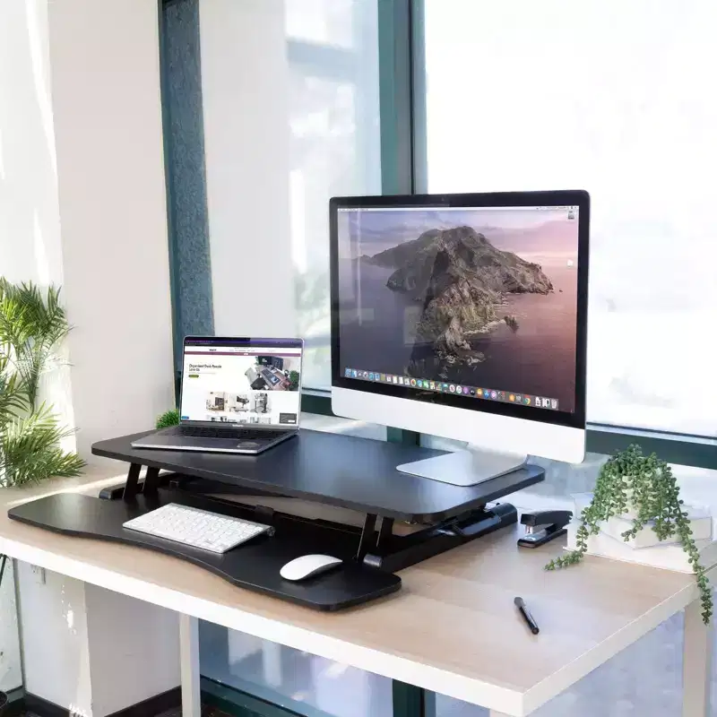 Mount-It! Standing Desk Converter | Height Adjustment from 4.3 to 19.9 | 37 Lbs. Weight Capacity | Black