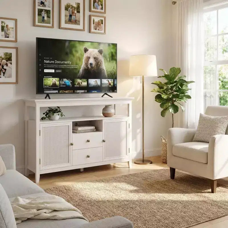 FurnitureR 53 Modern MDF TV Stand with Storage, Sideboard Cabinet with 2 Doors and Drawers, Media Console Table for Living Room, Dining Room,Entryway