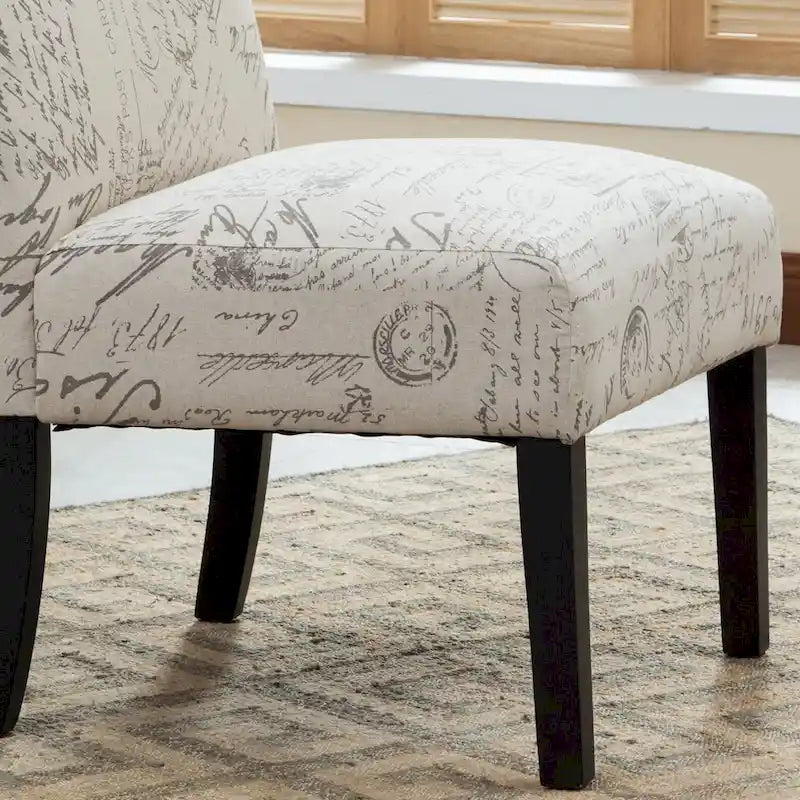 French Script Upholstered Accent Chair | Taupe & Cream | Espresso Legs | 23.25W
