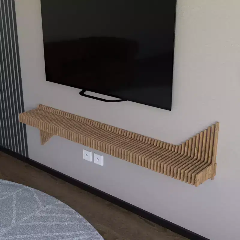 Wear Sierra BATAMEX Parametric 65 inch Floating Shelf TV Unit Modern Geometric Wooden Wall Piece Decor Natural Oak Color 3D Wavy Living Room Shelf