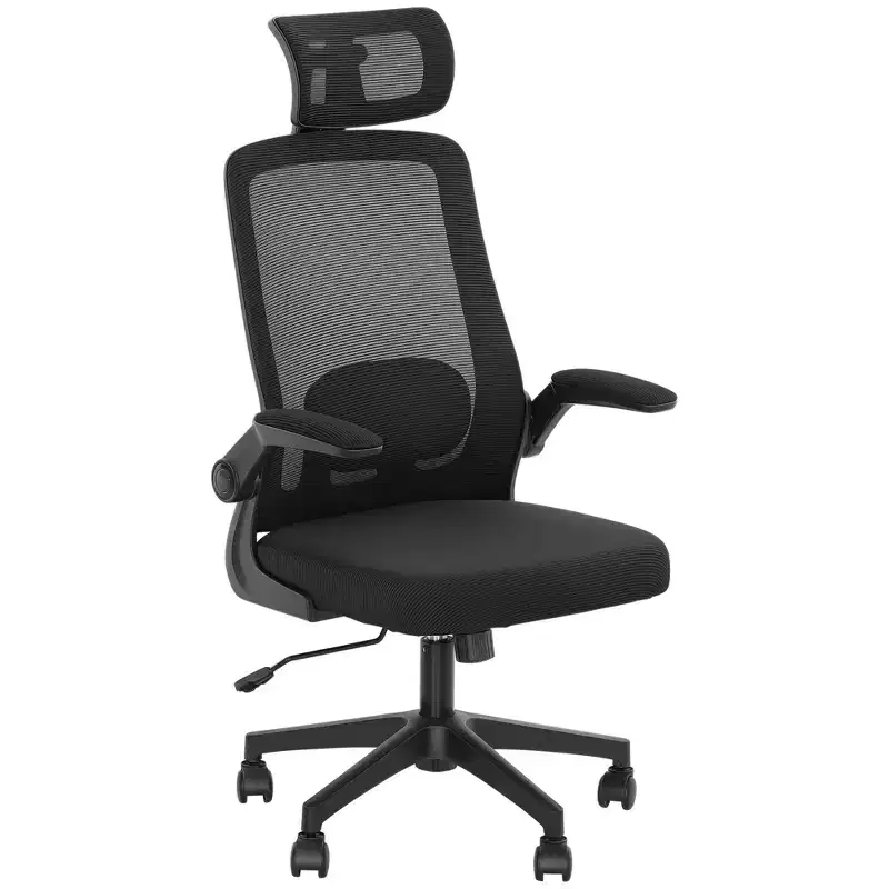 HOMCOM Ergonomic Office Chair with Flip-up Armrest, Adjustable Headrest and Lumbar Support, Mesh Desk Chair for Home Office