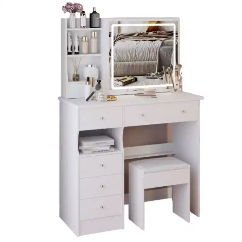 Vanity Table with Lighted Mirror and Stool