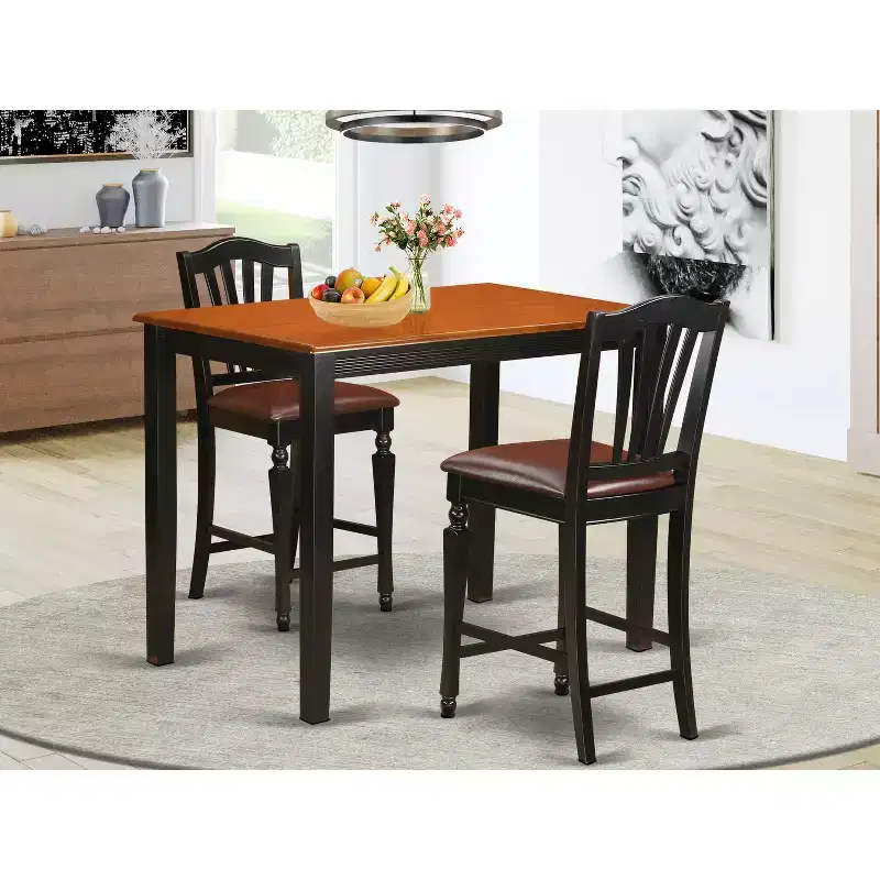 HomeStock 3-Piece Black Finish Solid Wood Top Counter Height Dining Table Set
