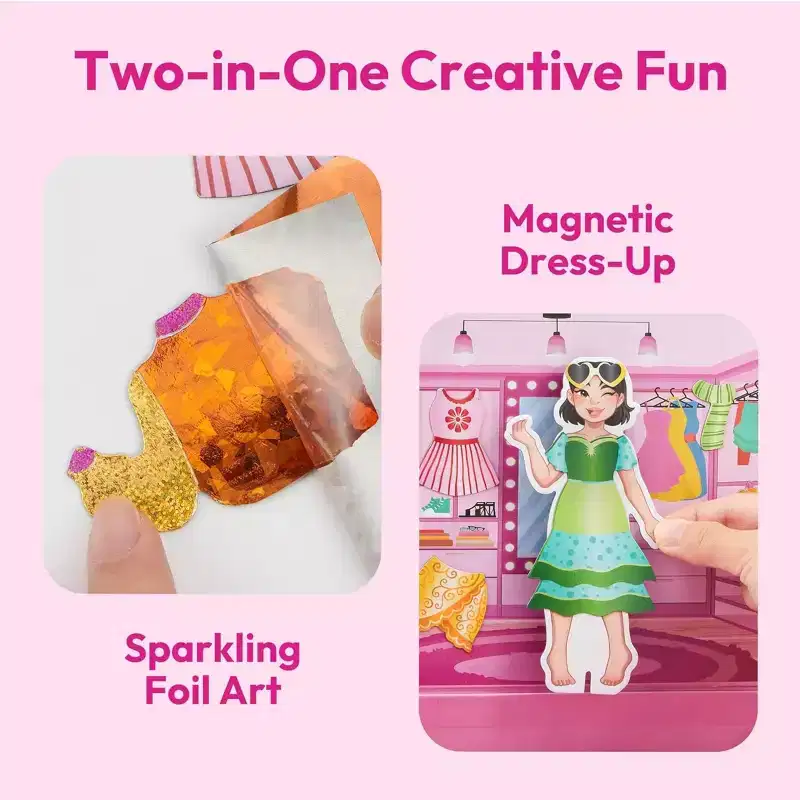 Klever Kits Foil Magnet Dress-Up Kit - 2-in-1 Fashion DIY Kit, Arts & Crafts for Kids Ages 4-9 | Perfect Birthday Christmas Gift & Travel Activity
