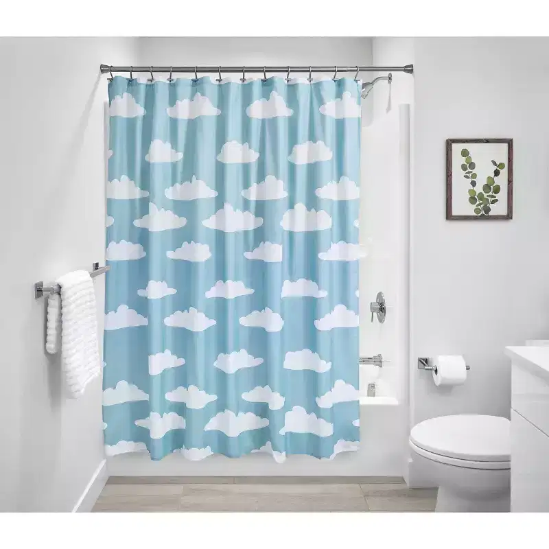 iDESIGN Fabric Shower Curtain with Cloud Pattern Water Resistant Shower Curtain