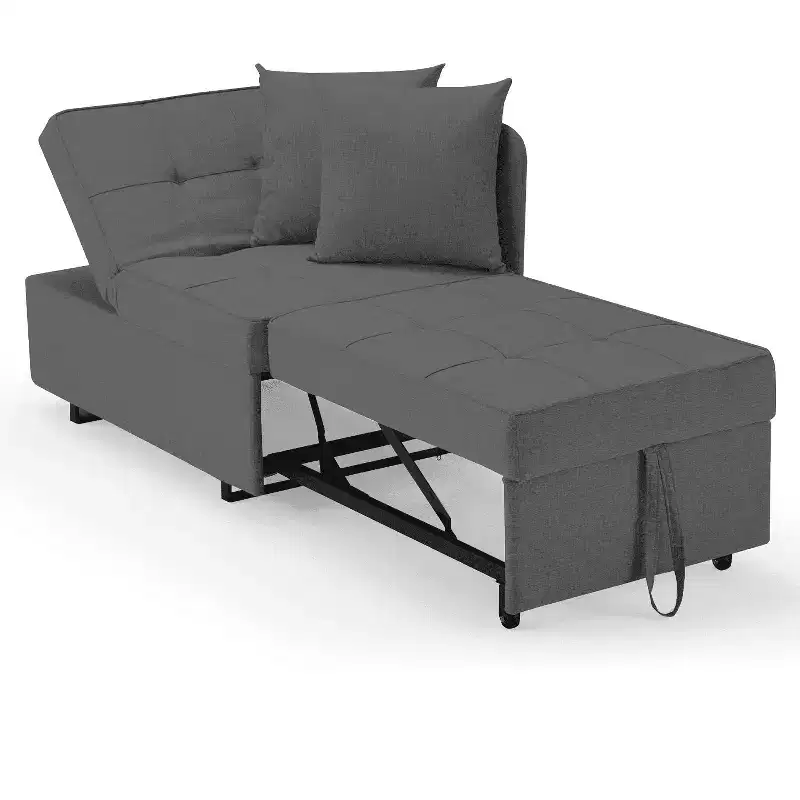 Erommy 3-in-1 Sleeper Sofa Chair Bed , 5-position Adjustable Backrest Pull Out Sofa Bed with Faux Linen Sofa Fabric