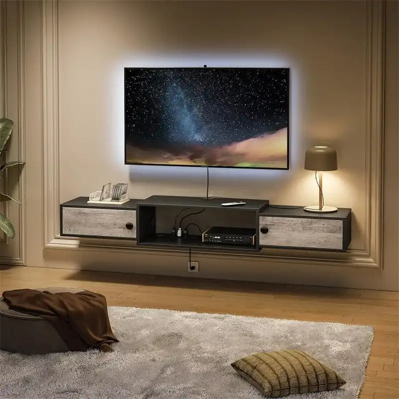 Modern Wall Mounted Media Console Shelf - 11.D x 55W x 7.9H