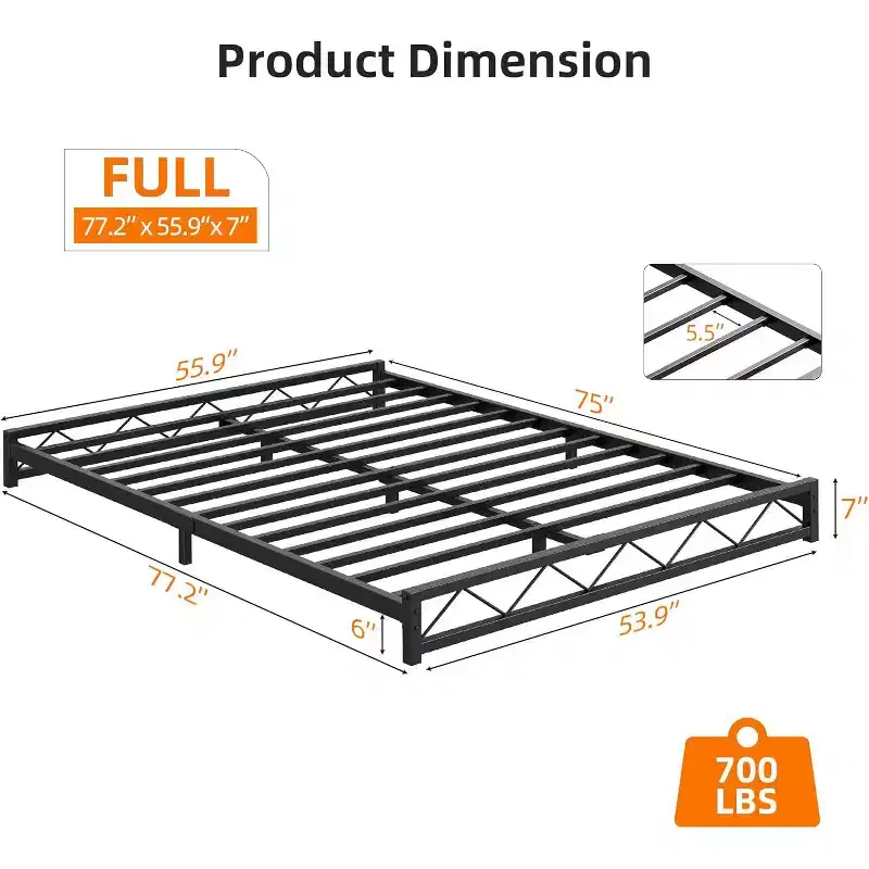 Wave Design Metal Platform Bed Frame with Steel Slats, Low Profile Foundation, No Box Spring Needed, Easy Assembly for Small Space Bedroom