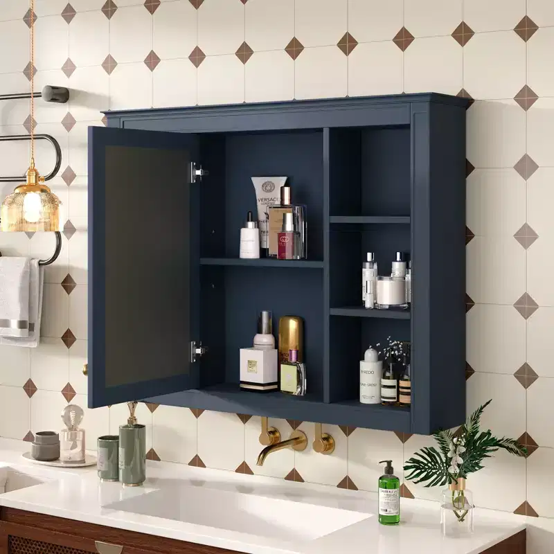 CASAINC 35 x 27.5 Bathroom Mirror Cabinet with 6 Open Shelves, Wall Mounted Medicine Cabinet (No Vanity)