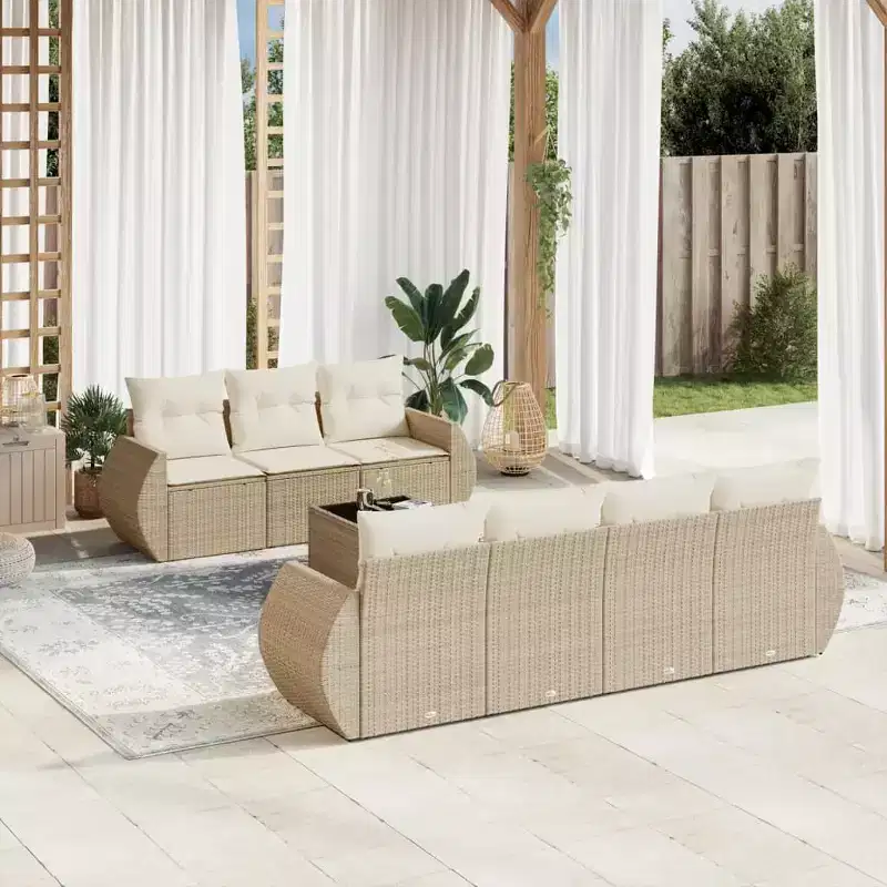 vidaXL Garden Sofa Set Beige PE Rattan L:98.4 in UV-resistant materials
