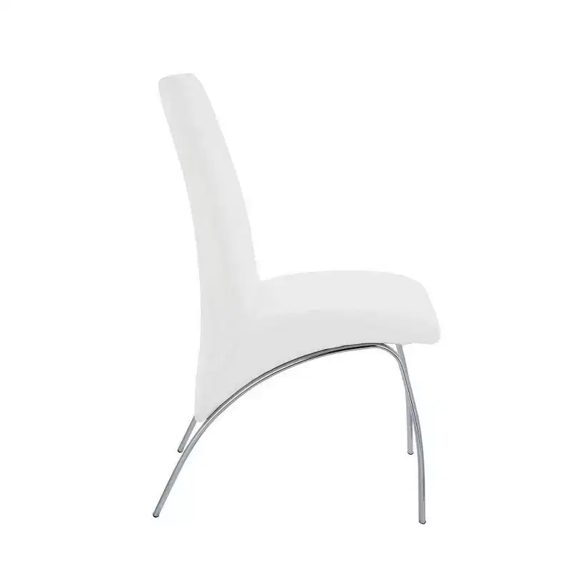 Royal Hampton Polyurethane Upholstered Metal Side Chair, Set of Two, White and Silver