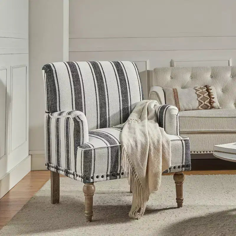 Venere Bedroom Wooden Upholstered Armchair with Nailhead Trim and Unique Stripe Design| ART OF LIVING DESIGNS